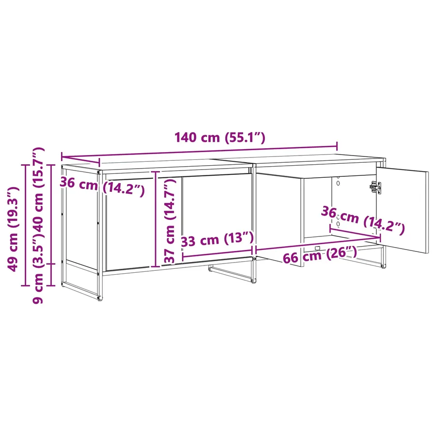 Meuble TV Chêne noir 140 x 36 x 49.5 cm Bois d'ingénierie - 12