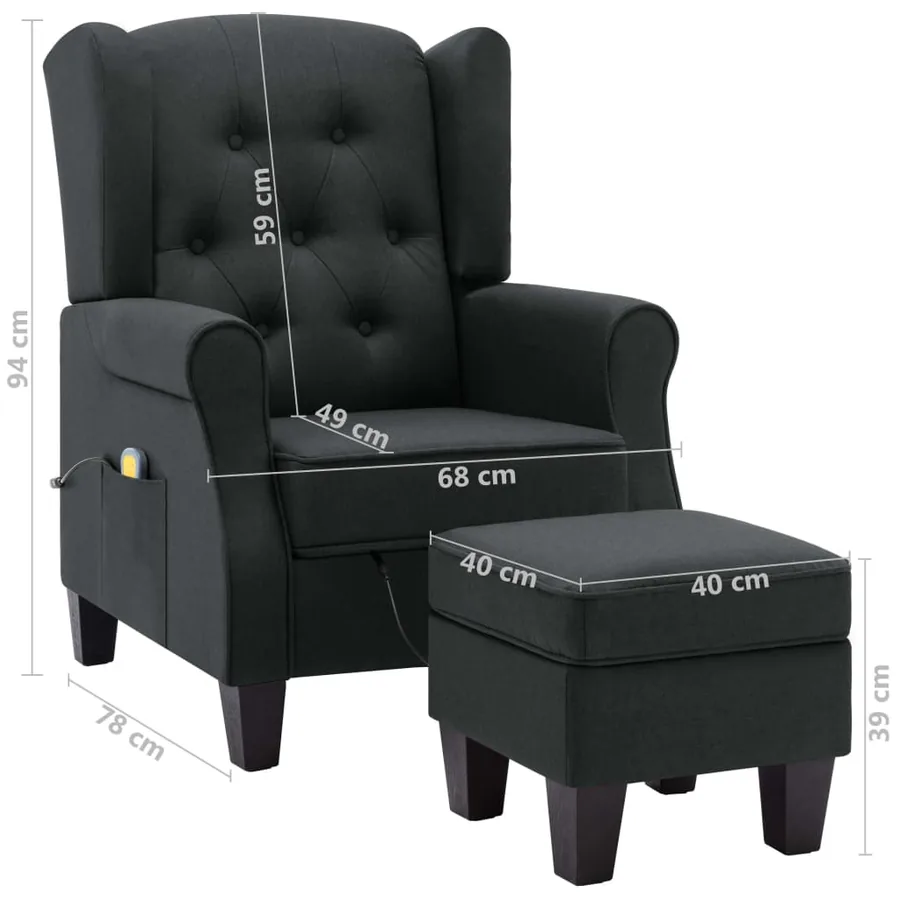 Fauteuil de massage avec repose-pied Gris foncé Tissu - 10