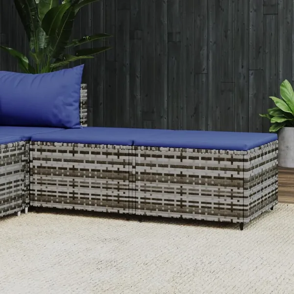Repose-pieds de jardin et coussins lot de 2 gris résine tressée