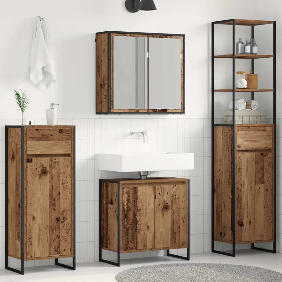 Ensemble de mobilier de salle de bain avec tiroir Bois ancien