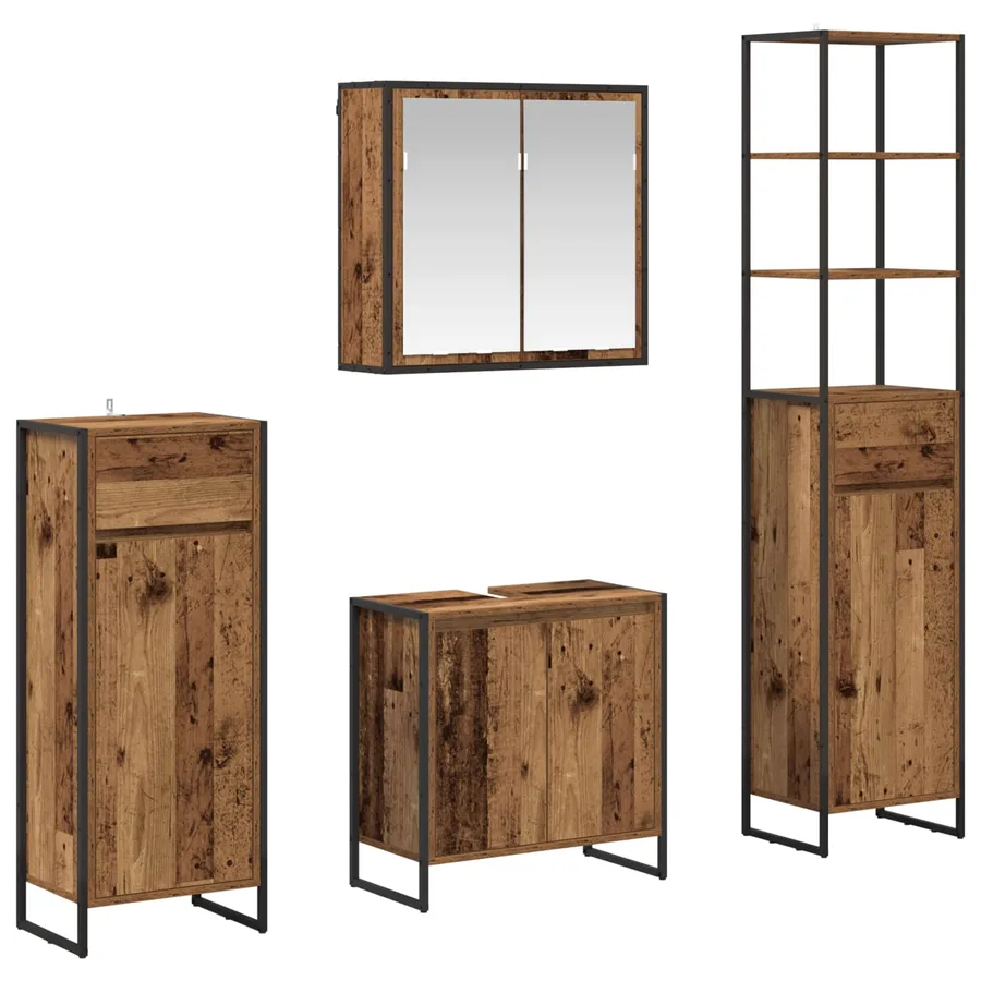 Ensemble de mobilier de salle de bain avec tiroir Bois ancien - 2