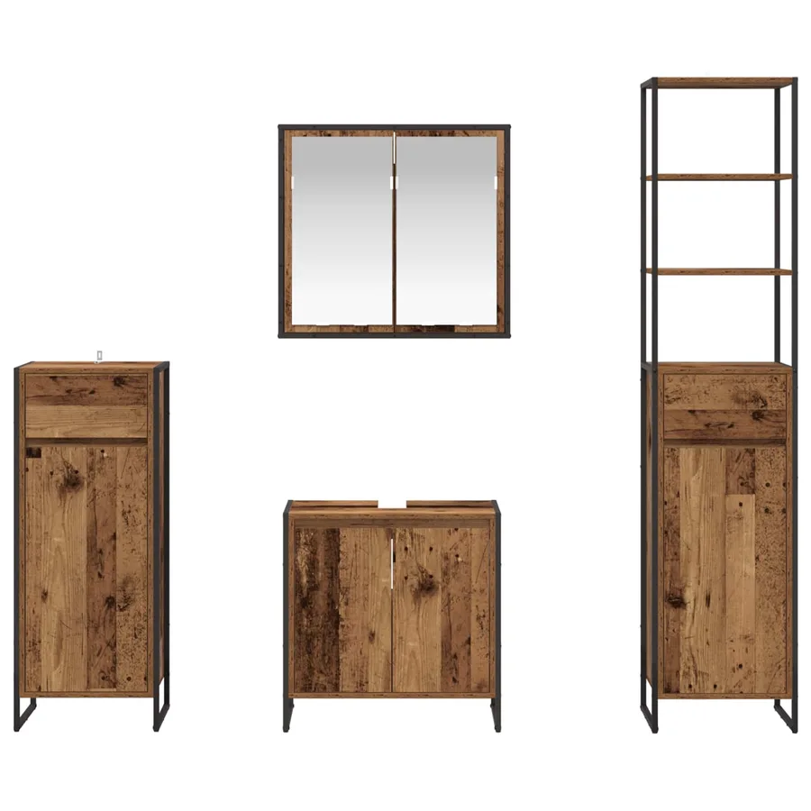 Ensemble de mobilier de salle de bain avec tiroir Bois ancien - 9
