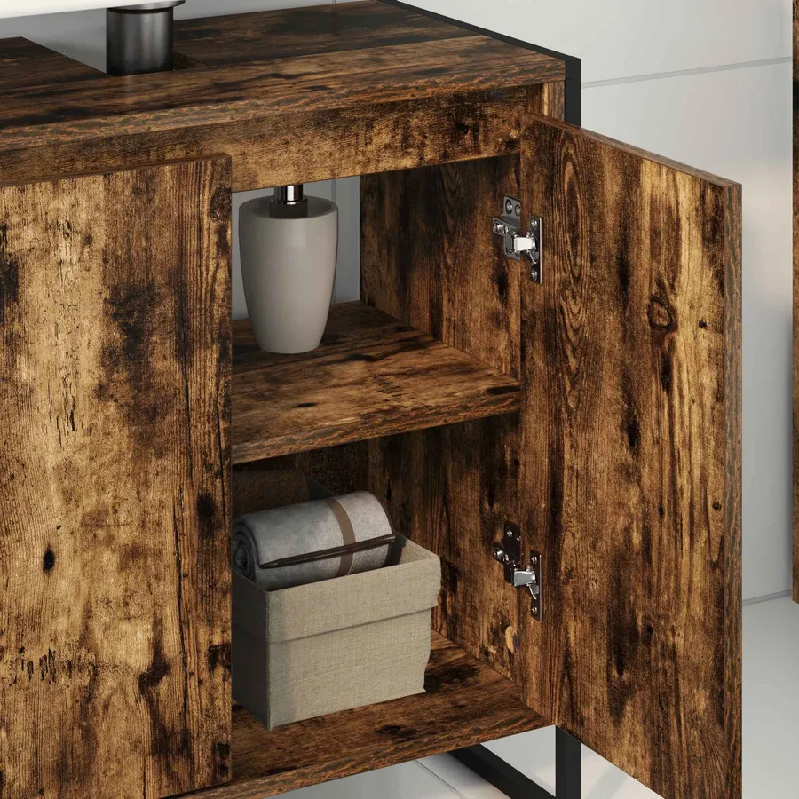 Cabinet de salle de bain avec porte Chêne Fumé 60 x 30 x 60 cm - 4