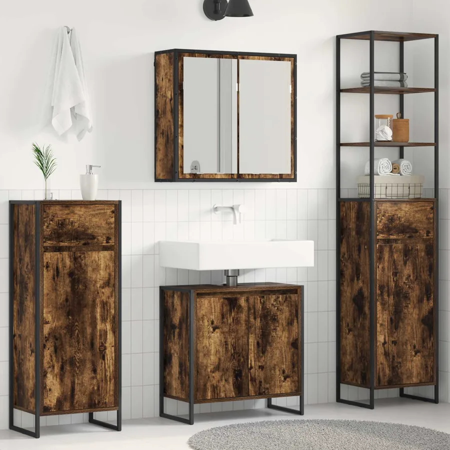 Ensemble de mobilier de salle de bain avec tiroir Chêne fumé