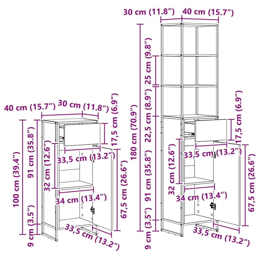 Ensemble de mobilier de salle de bain avec tiroir Chêne fumé - 19