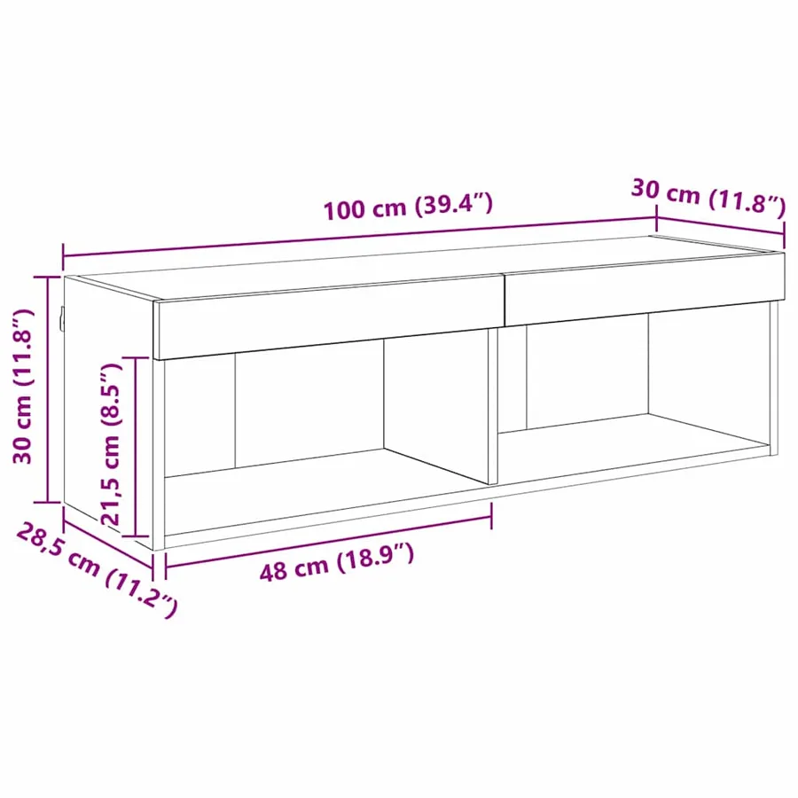 Ensemble meuble TV avec LED Bois Ancien 100 x 30 x 30 cm - 15