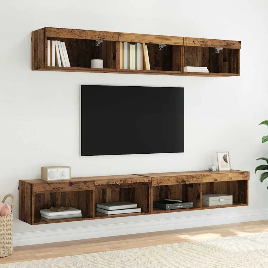 Ensemble meuble TV avec LED Bois Ancien 100 x 30 x 30 cm - 6