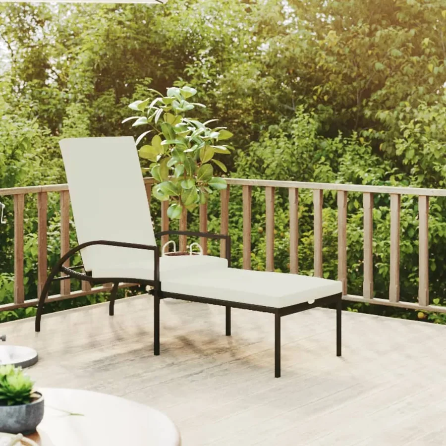 Chaise longue avec repose-pied Résine tressée Noir