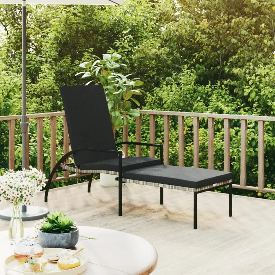 Chaise longue avec repose-pied Résine tressée Noir - 10