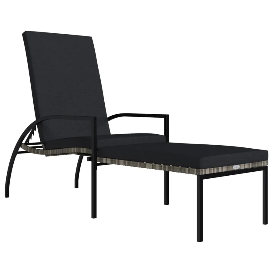 Chaise longue avec repose-pied Résine tressée Noir - 11