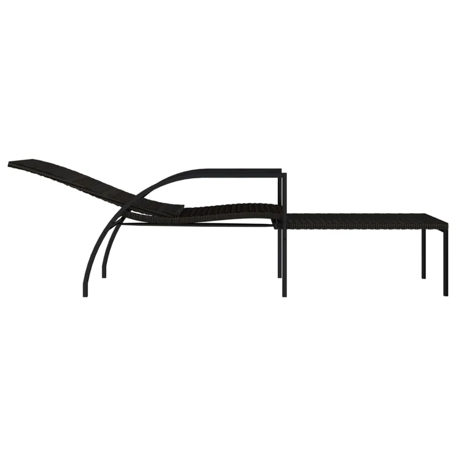 Chaise longue avec repose-pied Résine tressée Noir - 24