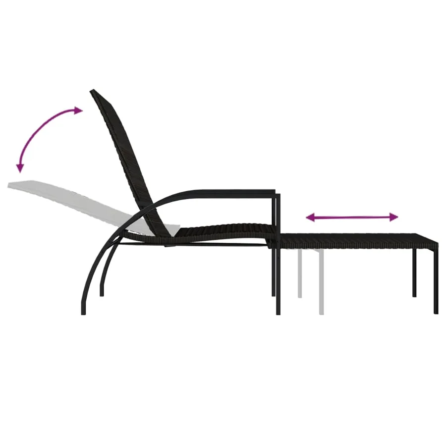 Chaise longue avec repose-pied Résine tressée Noir - 26