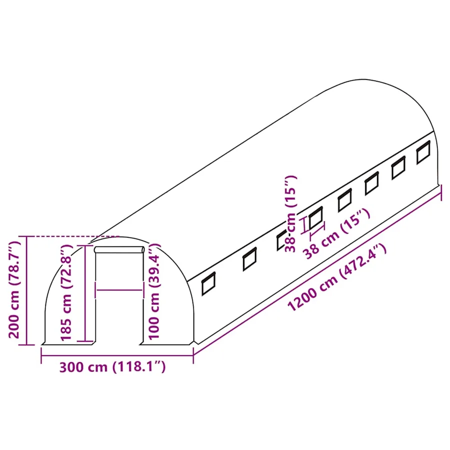 Couverture de remplacement de serre (36 m²) 300x1200x200cm Vert - 5