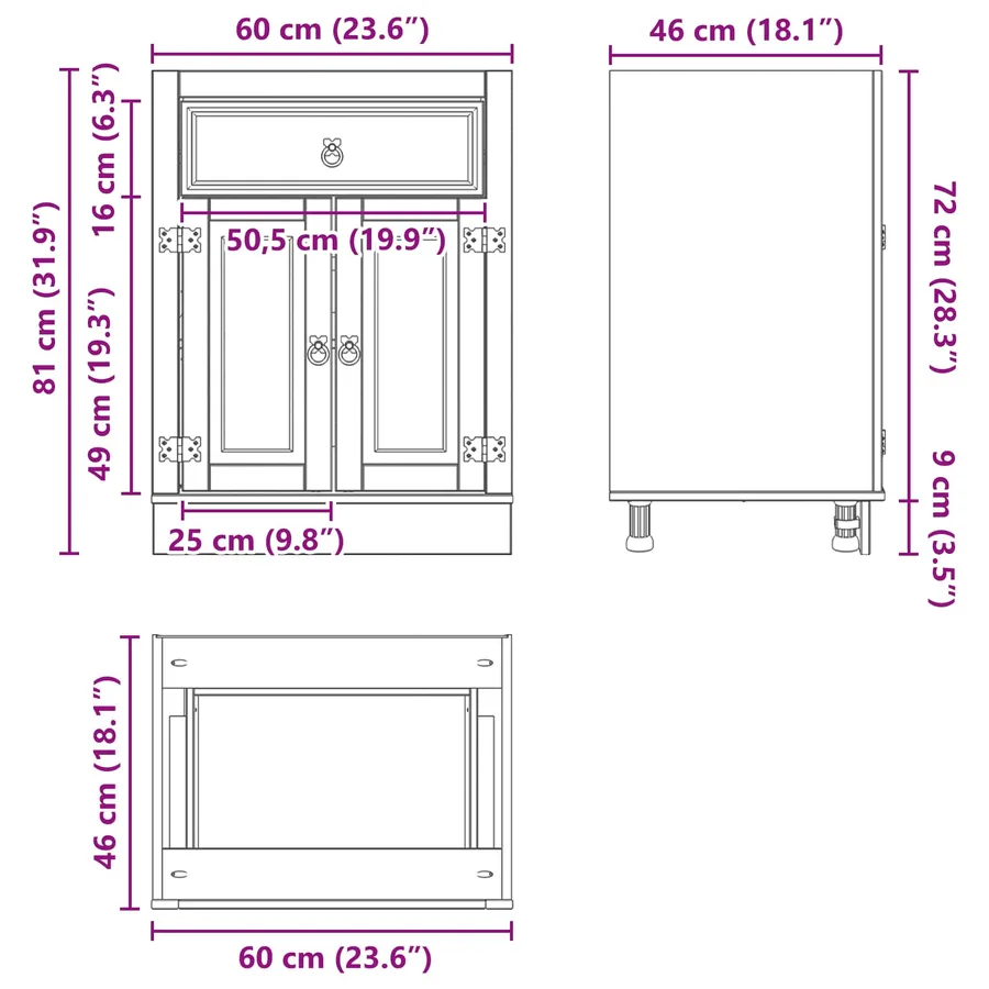 Armoire SKI Brun Miel 60 x 46 x 81,5 cm Pin massif - 12