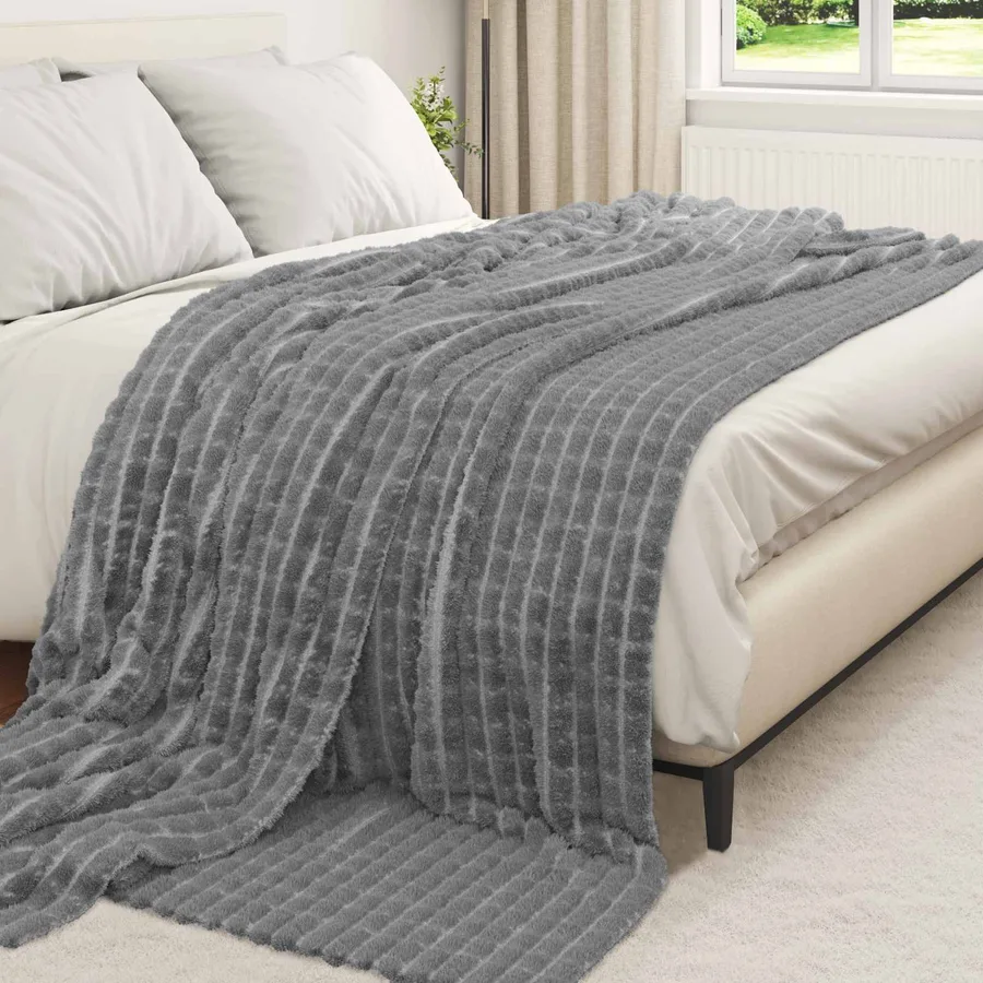 Couvertures à jeter 6 pcs Gris foncé 240 x 220 cm Toison - 3