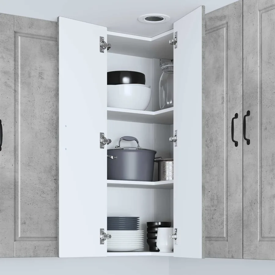 Cabinet d'angle mural PORTO Gris béton 57 x 57 x 100 cm - 4