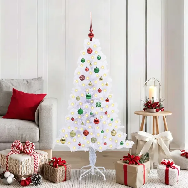 Sapin de Noël artificiel avec 150 LED Blanc 150 cm PVC et Acier