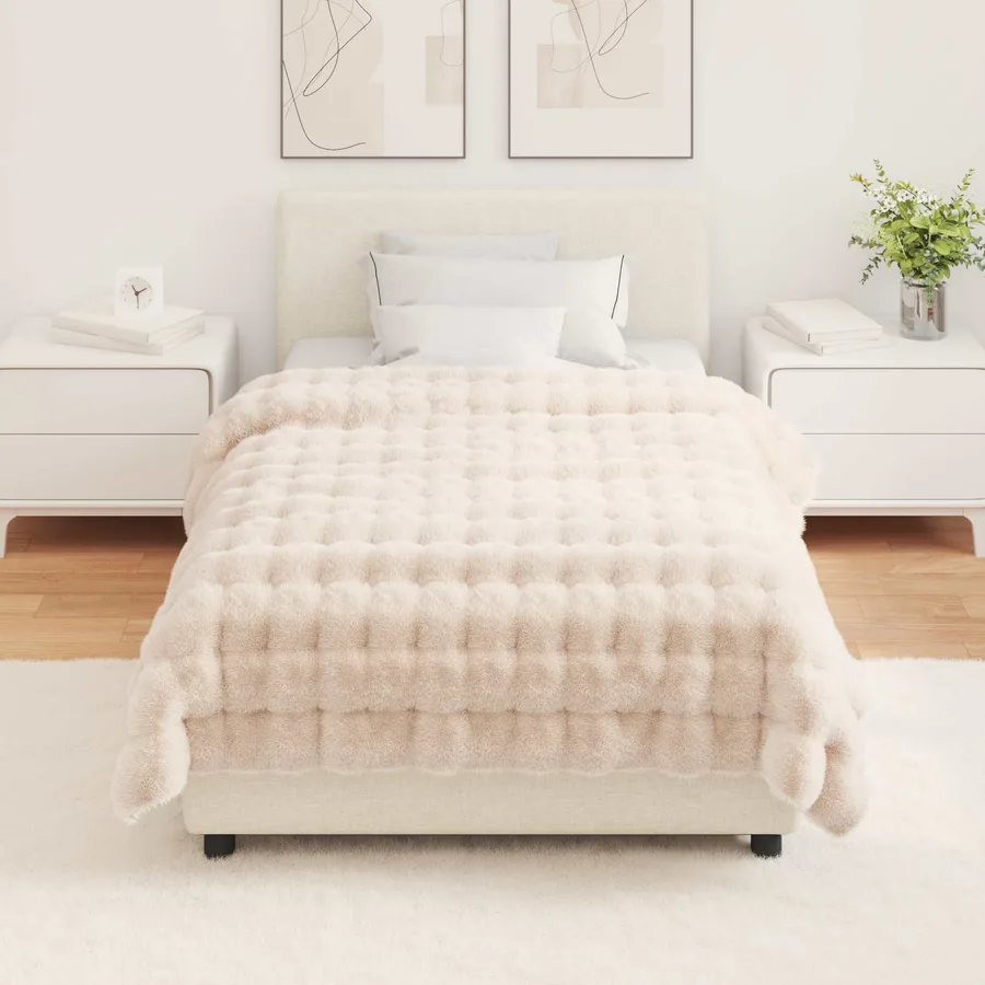Couverture antidérapante en fausse de lapin Olite 4 pcs Beige - 4