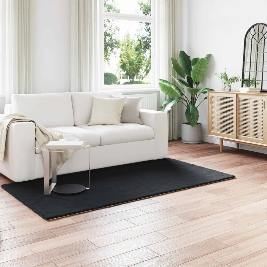 Tapis antidérapant en fausse de lapin OLITE Noir 80 x 200 cm