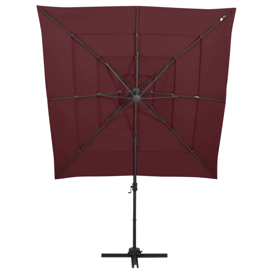 Parasol de jardin à 4 niveaux mât en aluminium rouge bordeaux - 2