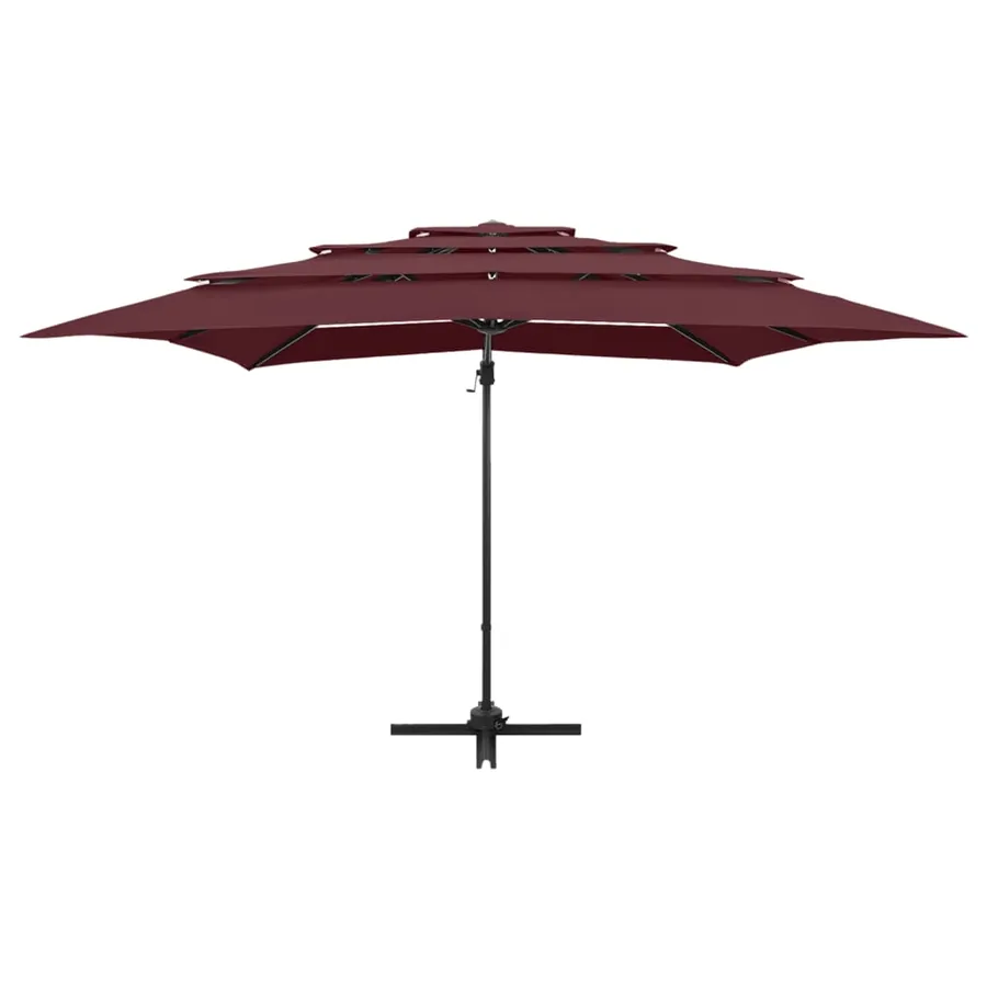 Parasol de jardin à 4 niveaux mât en aluminium rouge bordeaux - 3
