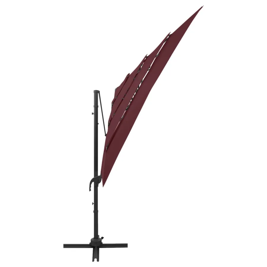 Parasol de jardin à 4 niveaux mât en aluminium rouge bordeaux - 4