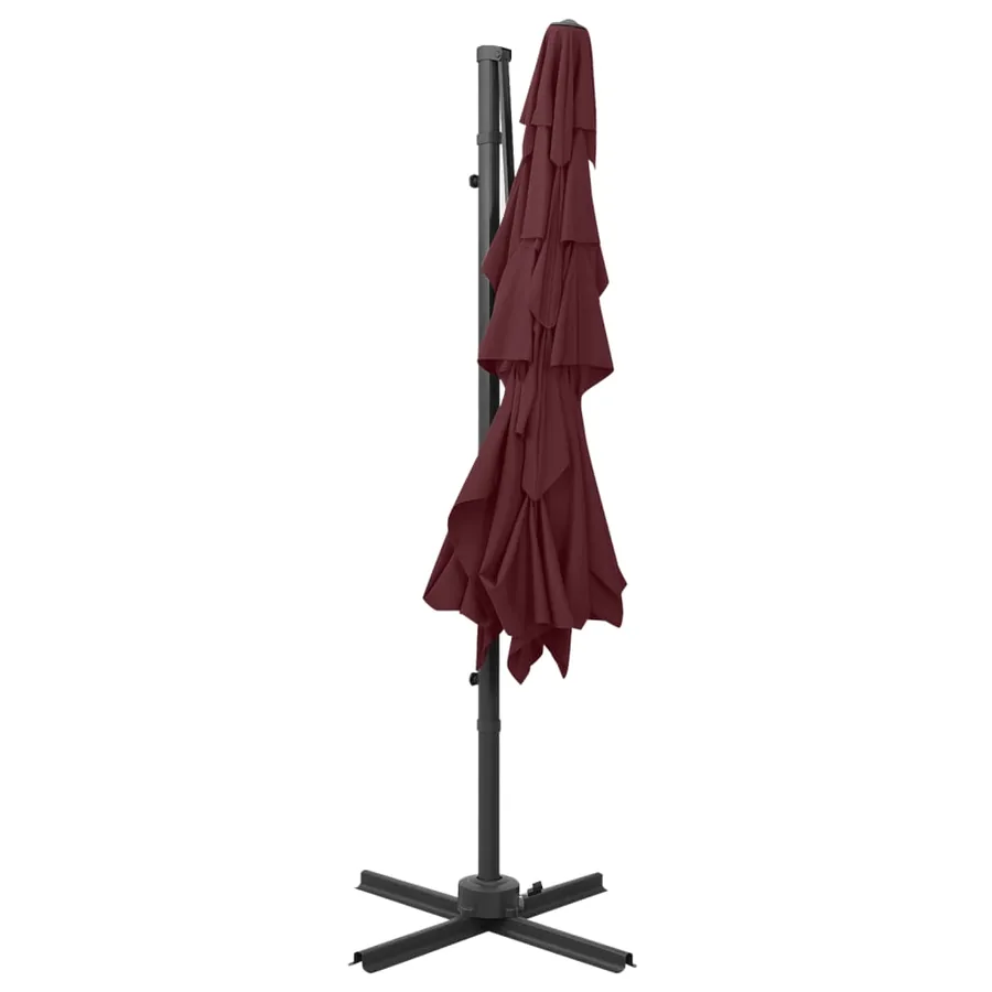 Parasol de jardin à 4 niveaux mât en aluminium rouge bordeaux - 5