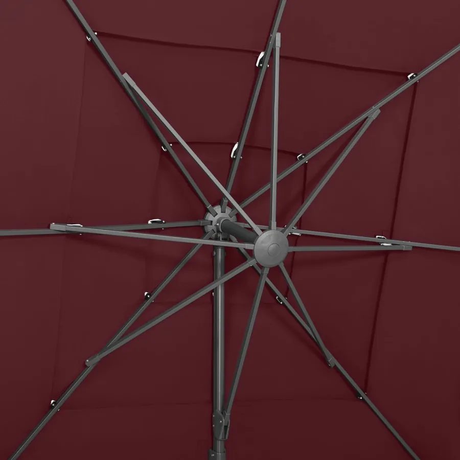 Parasol de jardin à 4 niveaux mât en aluminium rouge bordeaux - 7