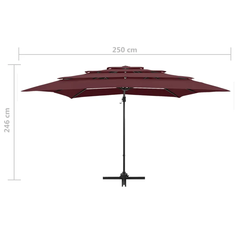 Parasol de jardin à 4 niveaux mât en aluminium rouge bordeaux - 9