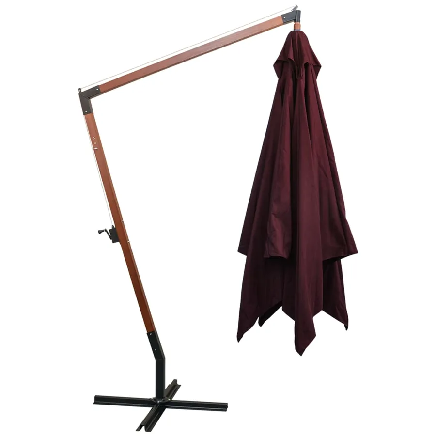 Parasol de jardin suspendu et mât rouge bordeaux bois de sapin - 3