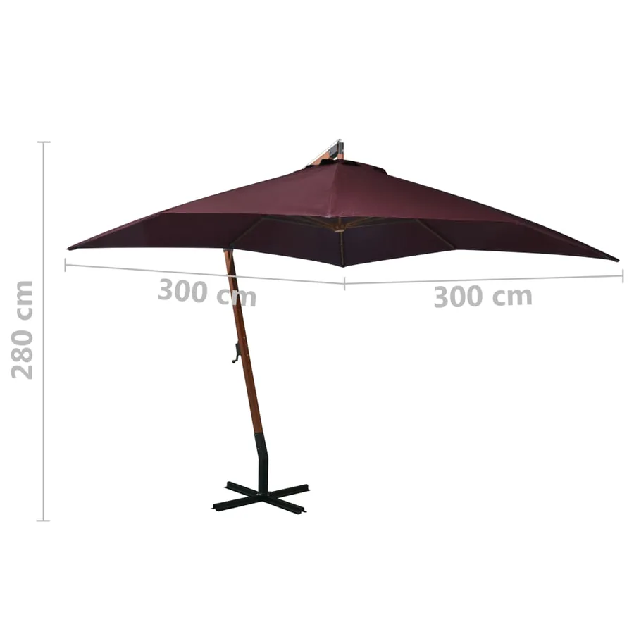 Parasol de jardin suspendu et mât rouge bordeaux bois de sapin - 8