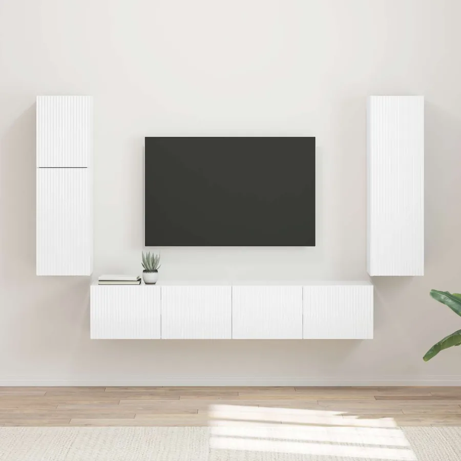 Ensemble meuble TV 4 pcs Blanc brillant Bois d'ingénierie