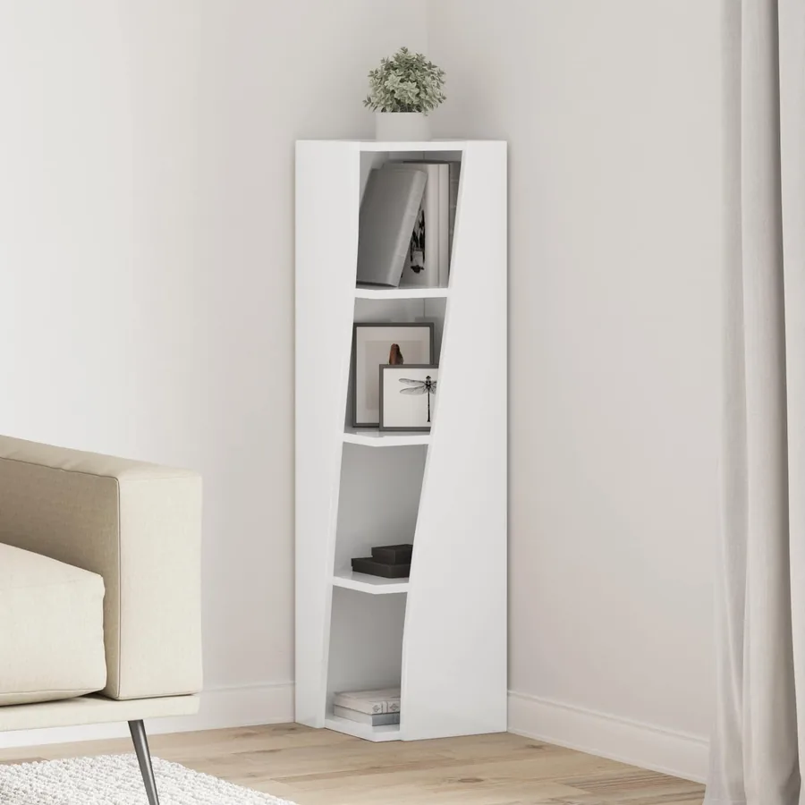 Meuble d'angle Blanc brillant 27,5x27x102cm Bois d'ingénierie