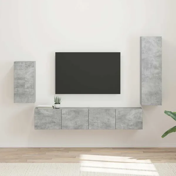 Ensemble meuble TV 4 pcs Gris béton Bois d'ingénierie
