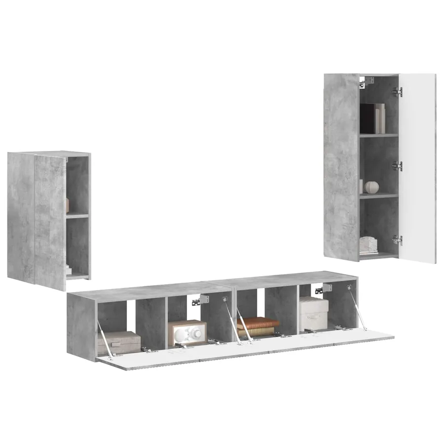 Ensemble meuble TV 4 pcs Gris béton Bois d'ingénierie - 3