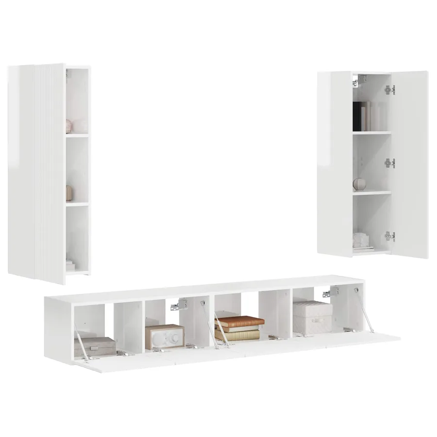 Ensemble meuble TV 3 pcs Blanc brillant Bois d'ingénierie - 3