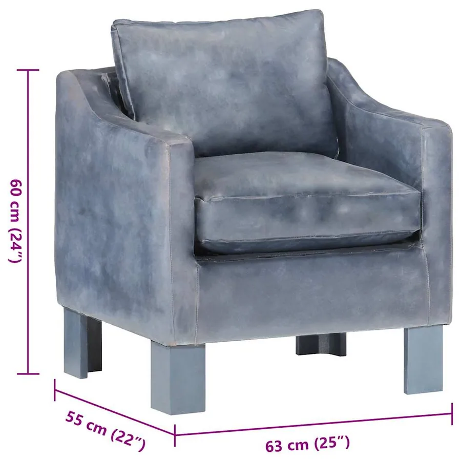 Chaise cabriolet Gris cuir véritable - 7