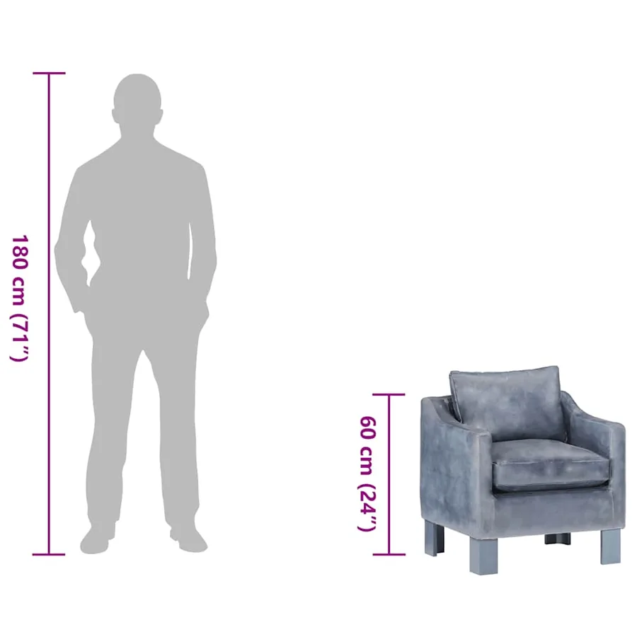 Chaise cabriolet Gris cuir véritable - 8