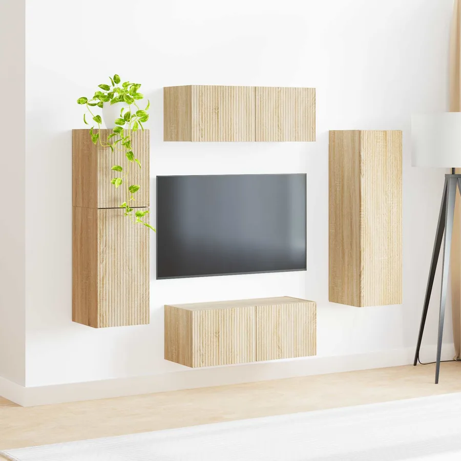 Ensemble meuble TV 4 pcs Chêne Sonoma Bois d'ingénierie - 4