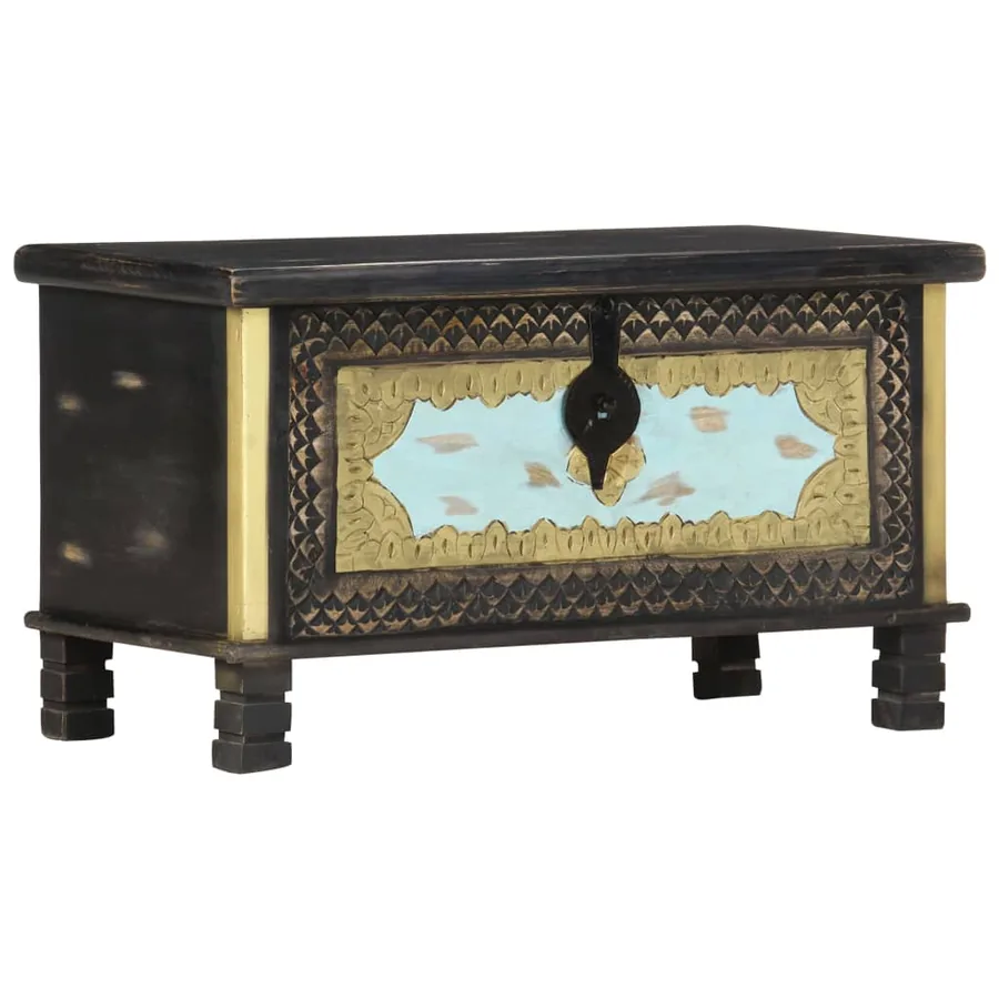Coffre de rangement Noir 80x40x45 cm Bois de manguier massif - 3