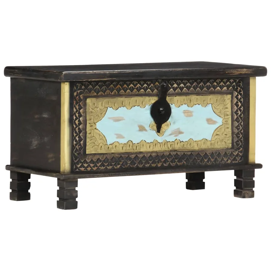 Coffre de rangement Noir 80x40x45 cm Bois de manguier massif - 5