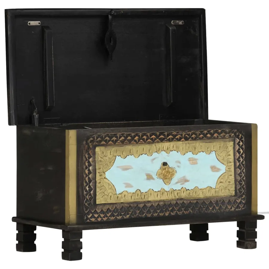 Coffre de rangement Noir 80x40x45 cm Bois de manguier massif - 7