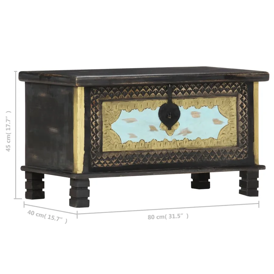 Coffre de rangement Noir 80x40x45 cm Bois de manguier massif - 8