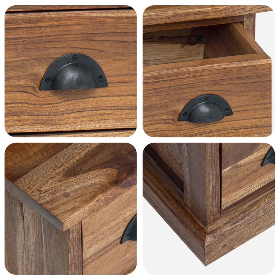 Meuble TV Naturel 110 x 30 x 40 cm Bois de teck massif - 9