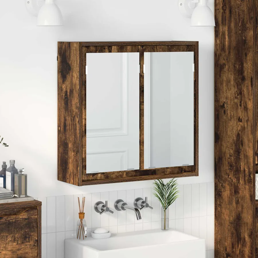 Armoire Miroir de Salle de Bain Chêne fumé 60 x 20 x 60 cm