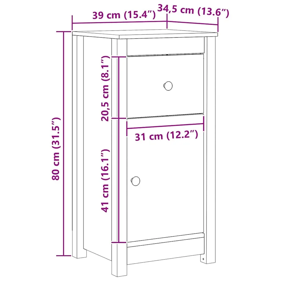 Buffet 2 pcs Brun cire 39 x 34,5 x 80 cm Pin massif - 9