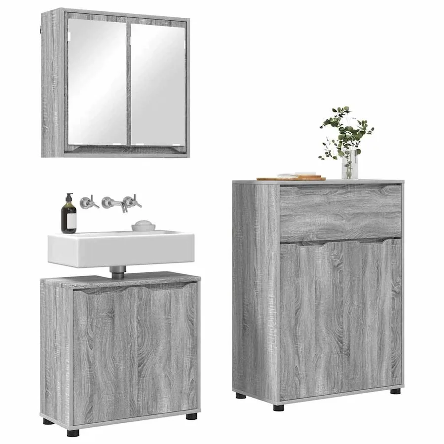 Ensemble de mobilier de salle de bain 3 pcs Gris Sonoma - 3