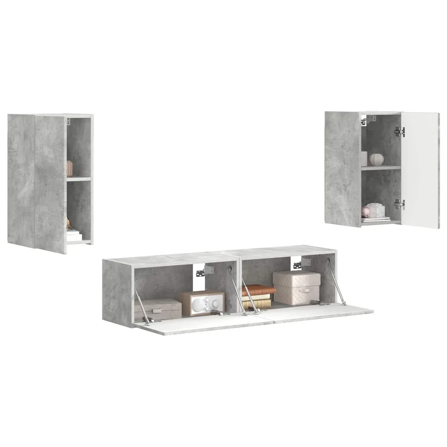 Ensemble meuble TV 4 pcs Gris béton Bois d'ingénierie - 3