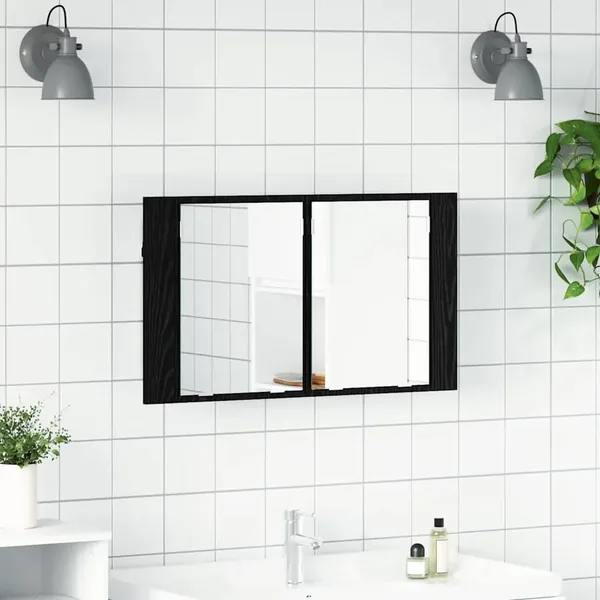 Armoire Miroir de Salle de Bain Chêne noir 80 x 12 x 45 cm