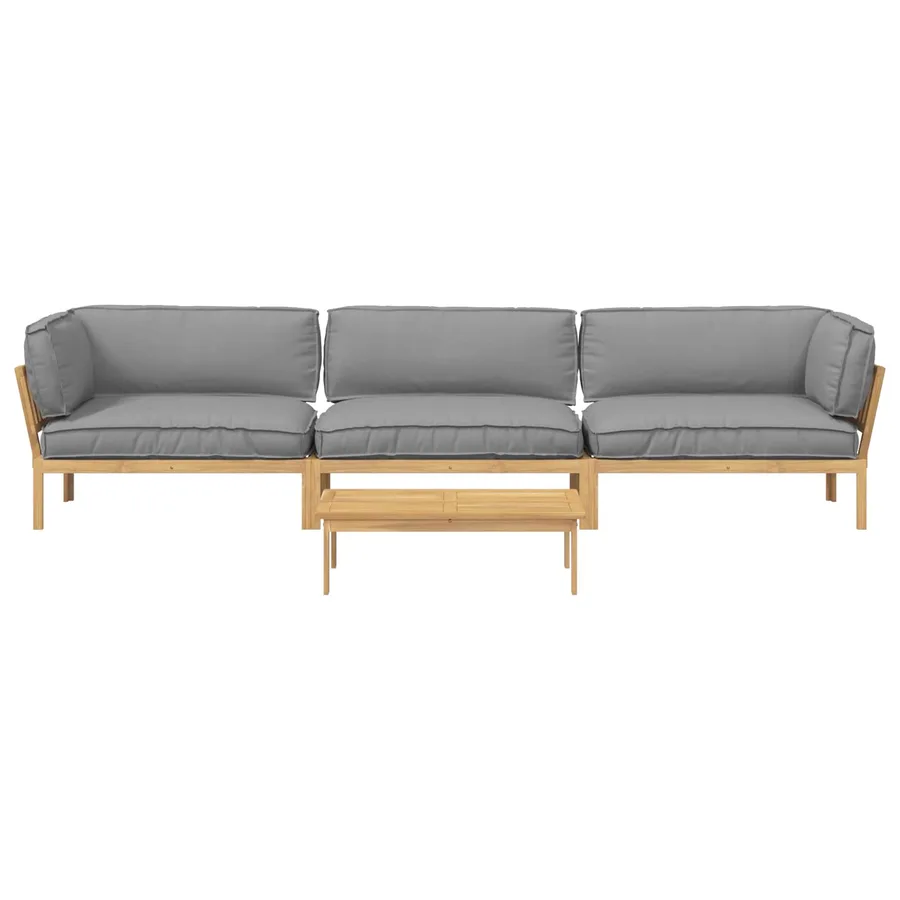 Ensemble de Canapés Uni 4 pcs Gris Bois d'Acacia Massif - 8